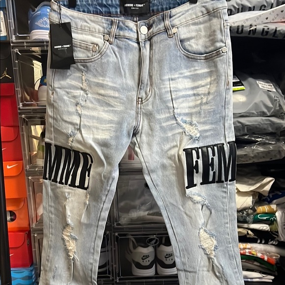 Homme Femme LETTERMAN DENIM BLUE WITH BLACK LETTERS - Picture 3 of 16